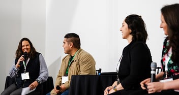 A Panasonic Energy employee panel, featuring (from left to right): Kristen Walters, Rene Jimenez, Natalie Zinai, and Andrea Navarro-Evans