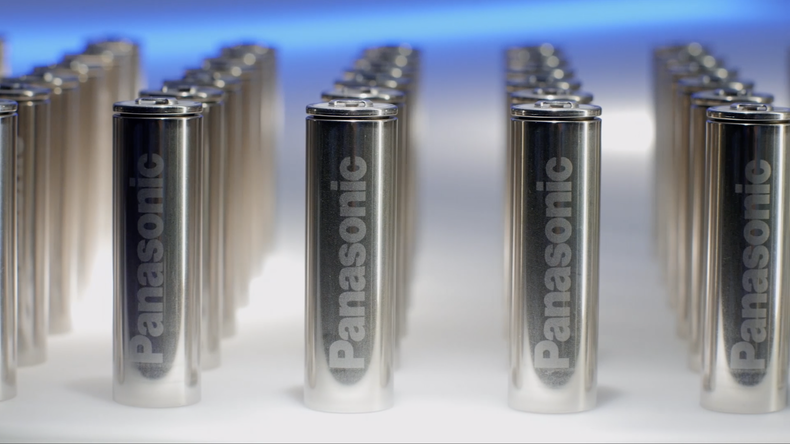 Panasonic lithium-ion batteries arranged in rows