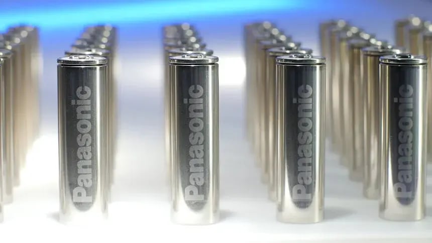 Rows of Panasonic Lithium-ion EV Batteries 